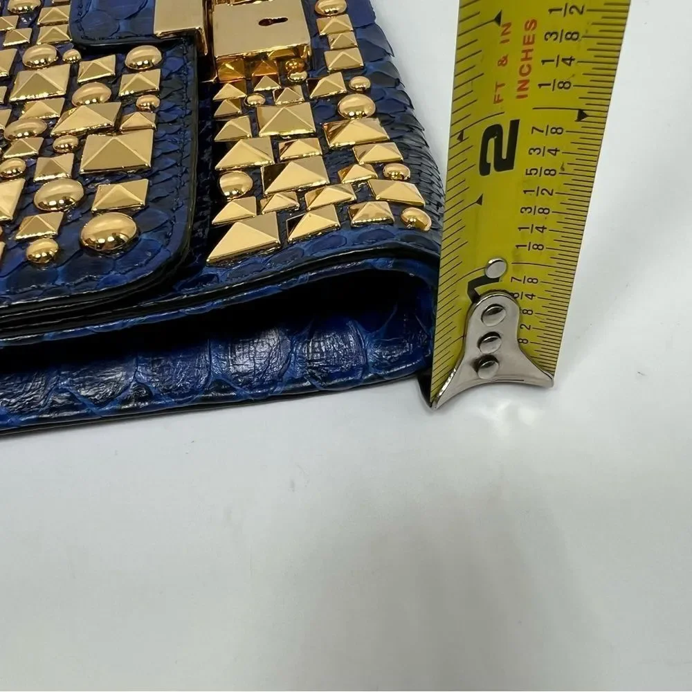 Michael Kors Python Studded Gia Clutch Bah Blue and Gold